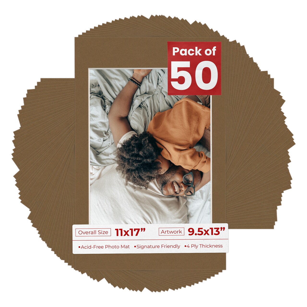 Aged Oak Brown Mat Board for 11x17 Frames - Fits 9.5x13 Photos